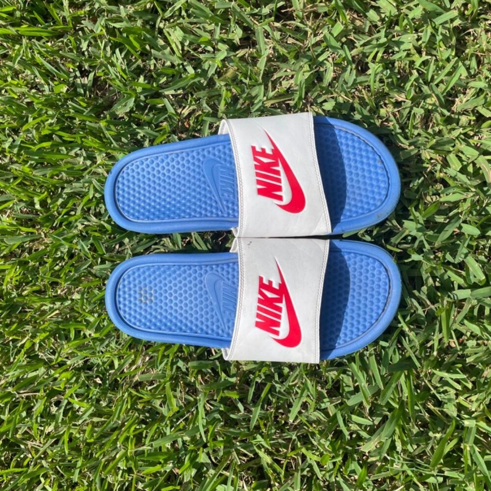 BLUE NIKE SLIDES